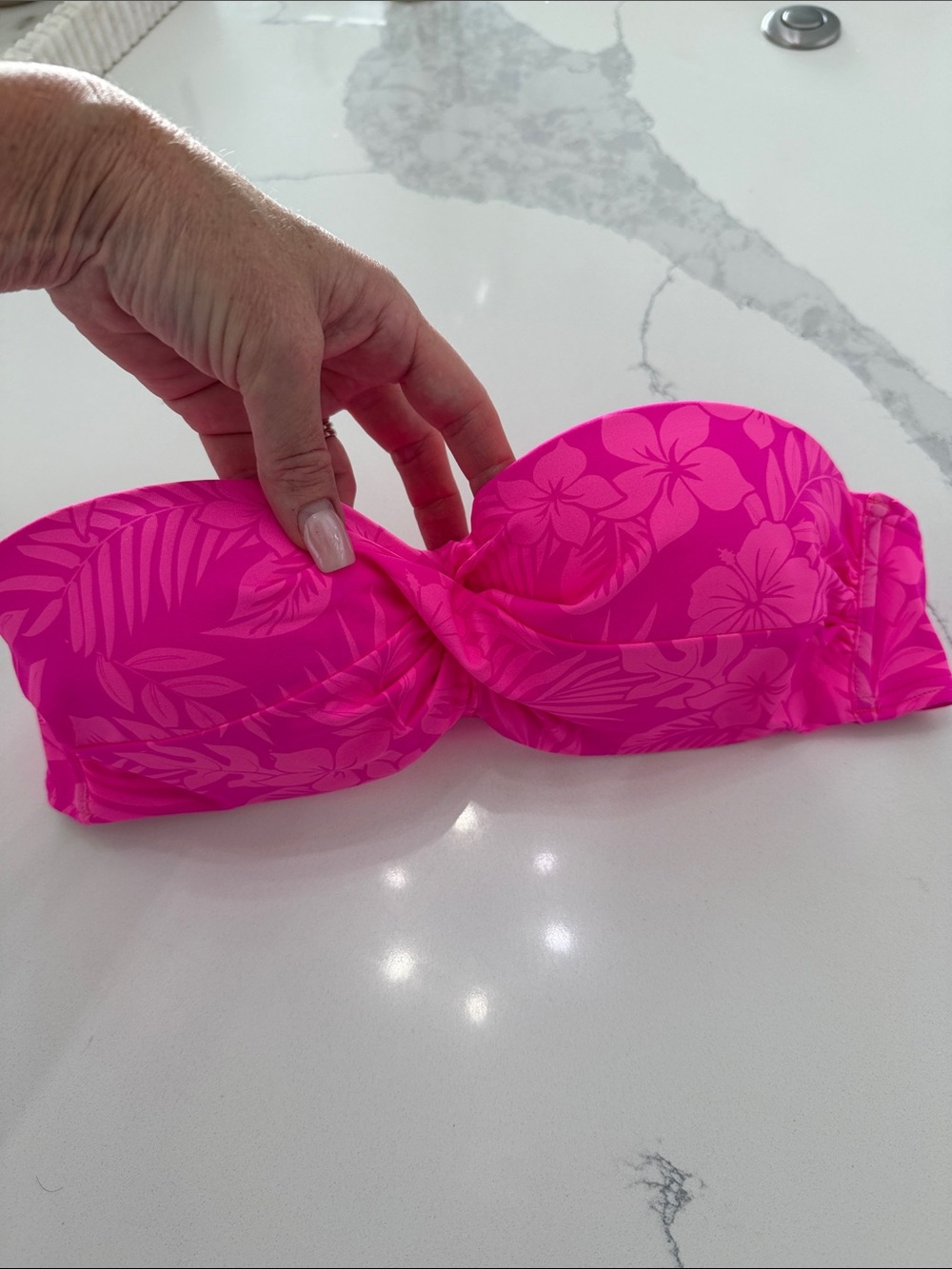 Strapless Floral Bikini Top - Hot Pink